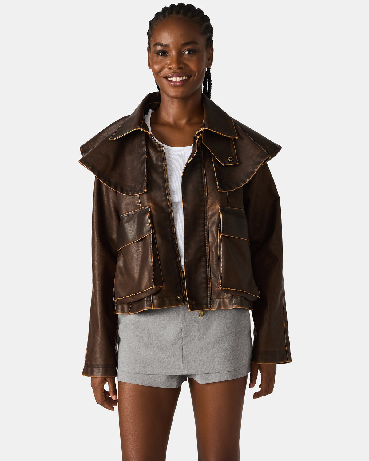 Steve Madden VARVARA Chocolate Long-Sleevd Faux Leather Women's Jacket
