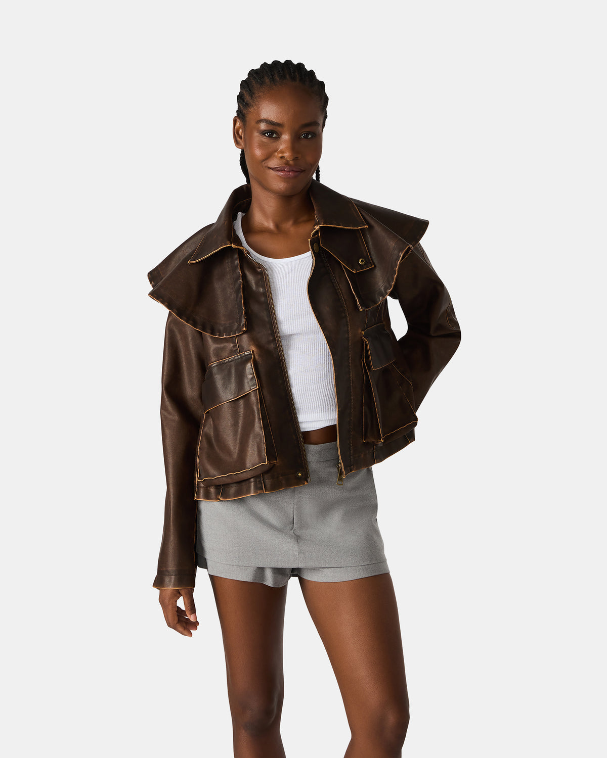Steve Madden VARVARA Chocolate Long-Sleevd Faux Leather Women's Jacket