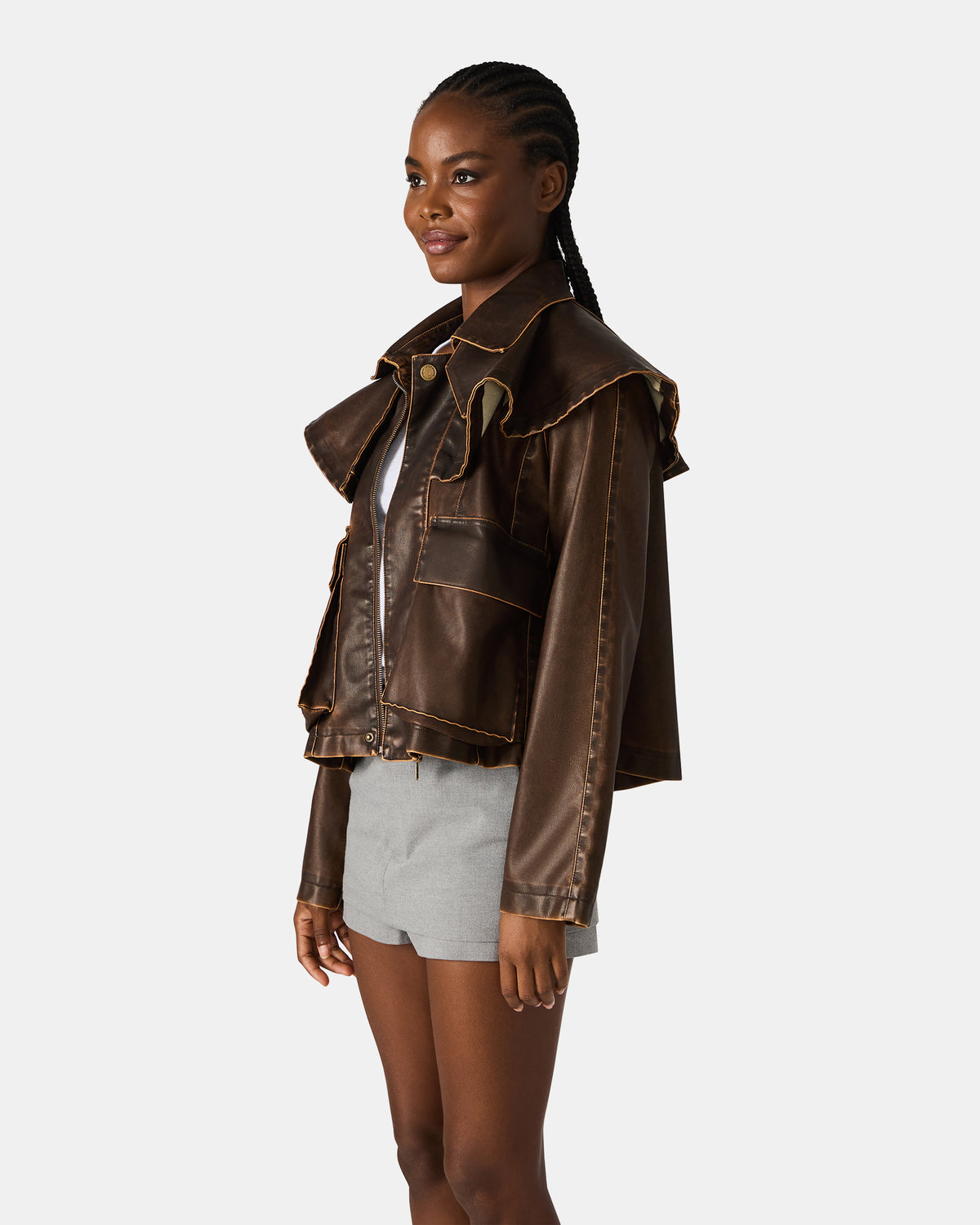 Steve Madden VARVARA Chocolate Long-Sleevd Faux Leather Women's Jacket