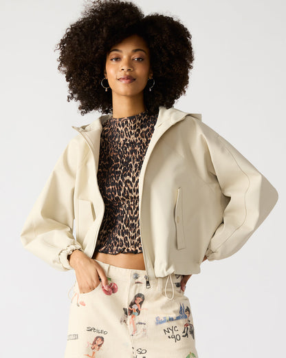 Steve Madden LUMI Bone Women's Faux Leather Hooded Jacket