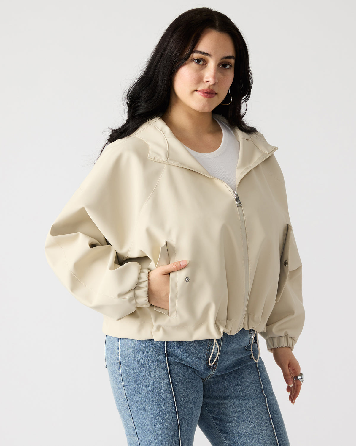 Steve Madden LUMI Bone Women's Faux Leather Hooded Jacket