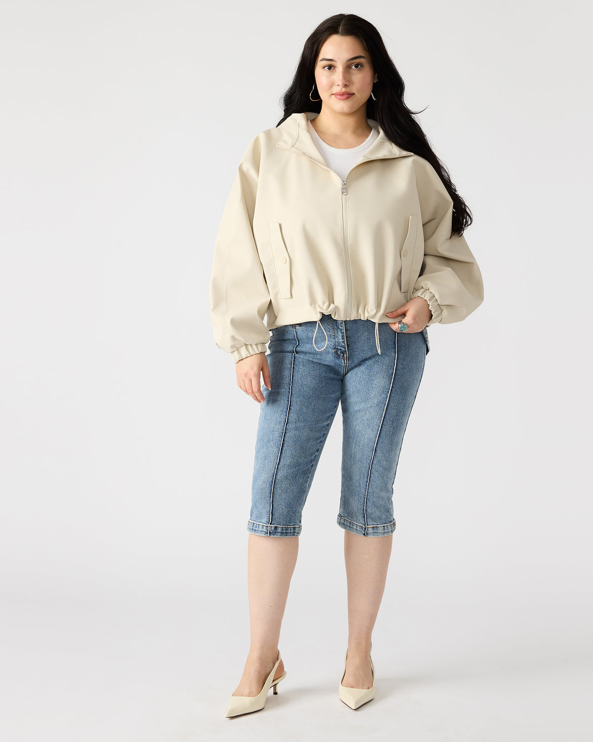 Steve Madden LUMI Bone Women's Faux Leather Hooded Jacket