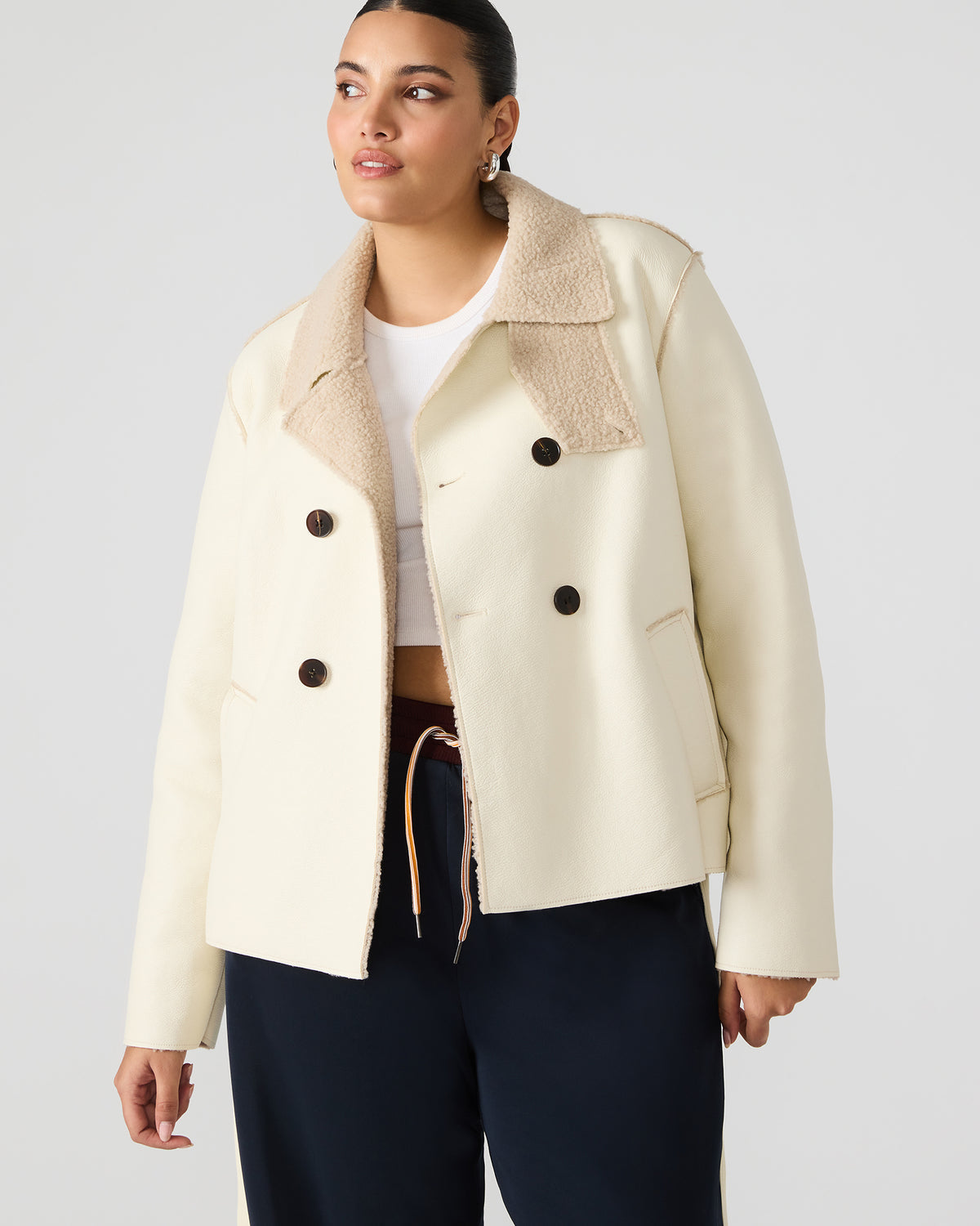 Steve Madden LIV Cream Button-Up Long-Sleeved Collared Women's Coat