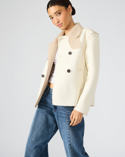 Steve Madden LIV Cream Button-Up Long-Sleeved Collared Women's Coat