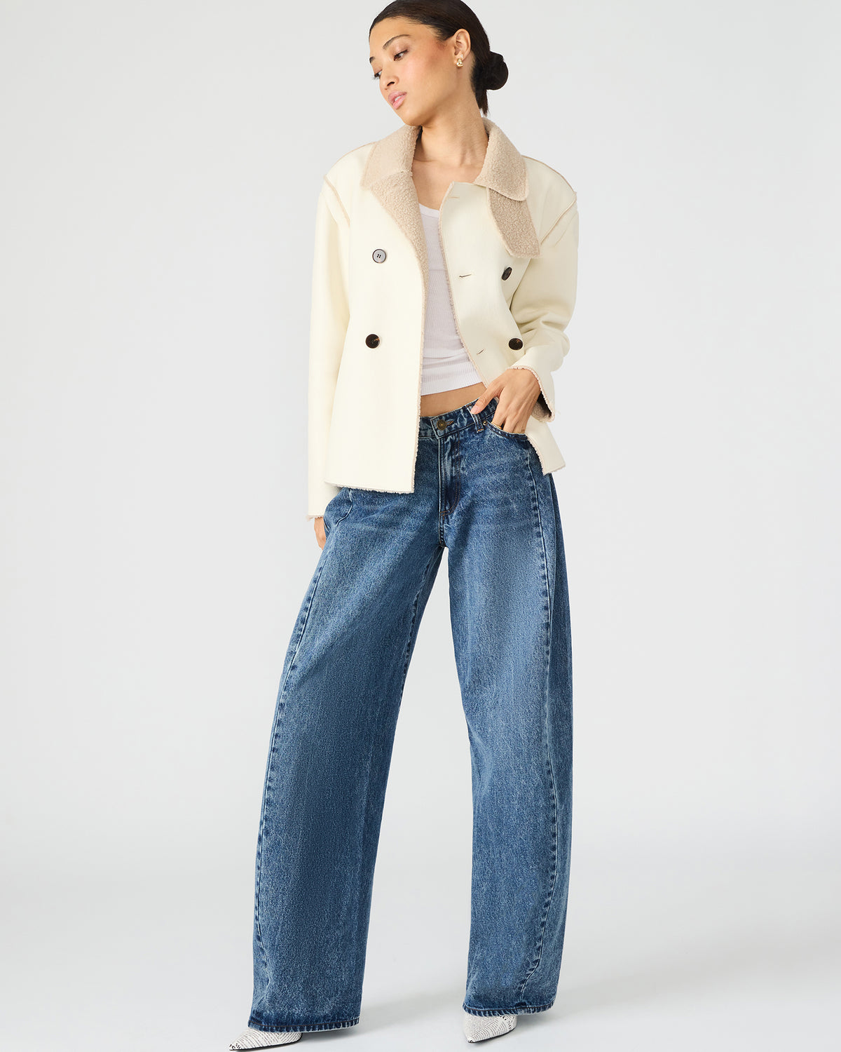 Steve Madden LIV Cream Button-Up Long-Sleeved Collared Women's Coat