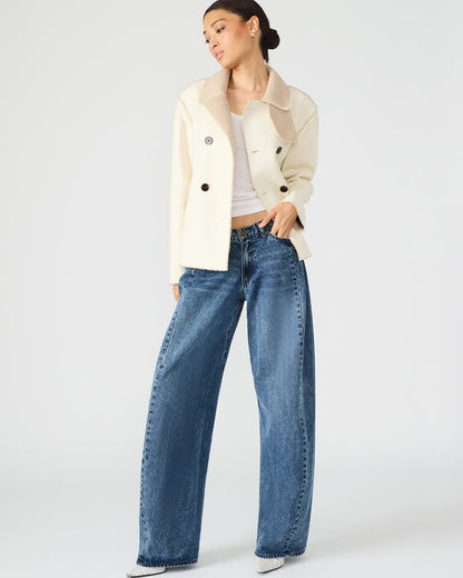 Steve Madden LIV Cream Button-Up Long-Sleeved Collared Women's Coat