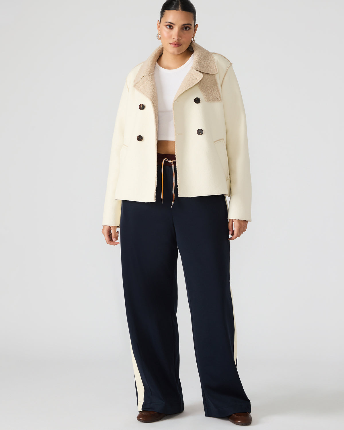 Steve Madden LIV Cream Button-Up Long-Sleeved Collared Women's Coat
