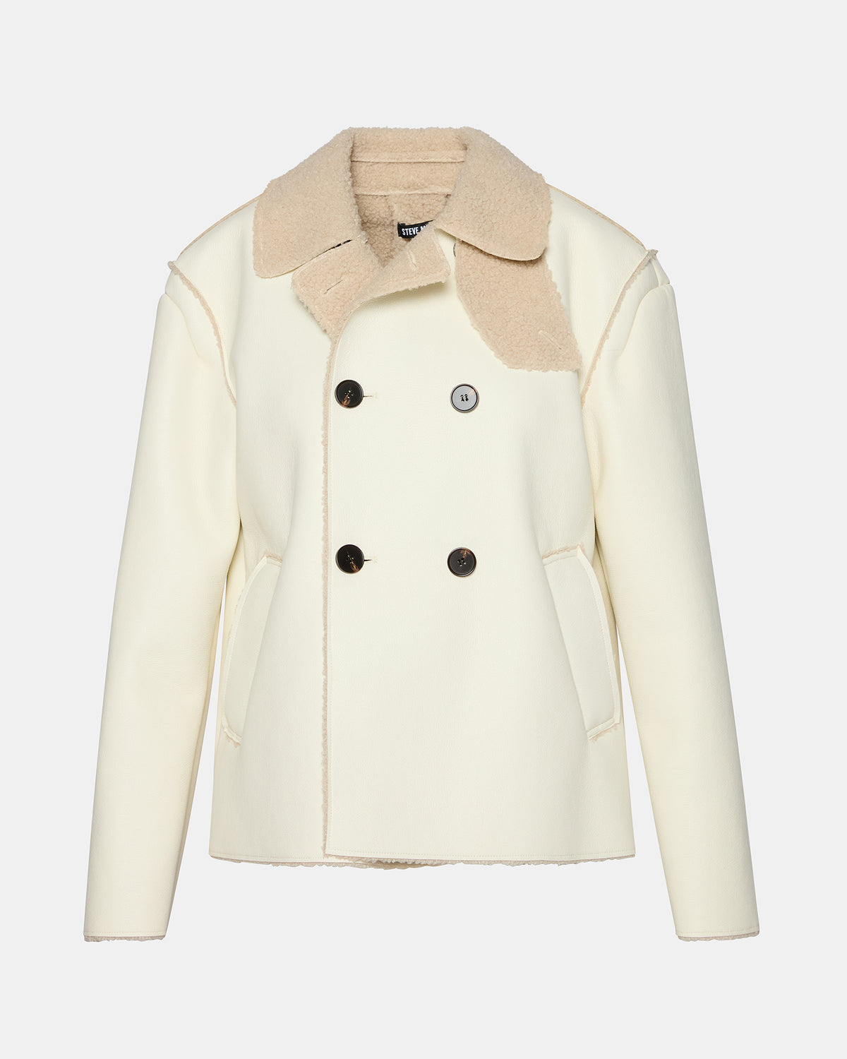 Steve Madden LIV Cream Button-Up Long-Sleeved Collared Women's Coat