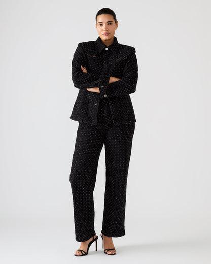 Steve Madden PARC Black Crystal Rhinestone Embellished Long-Sleeved Button-Up Denim Women's Jacket