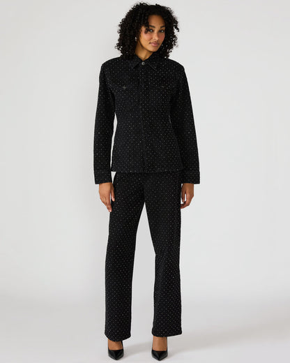 Steve Madden PARC Black Crystal Rhinestone Embellished Long-Sleeved Button-Up Denim Women's Jacket