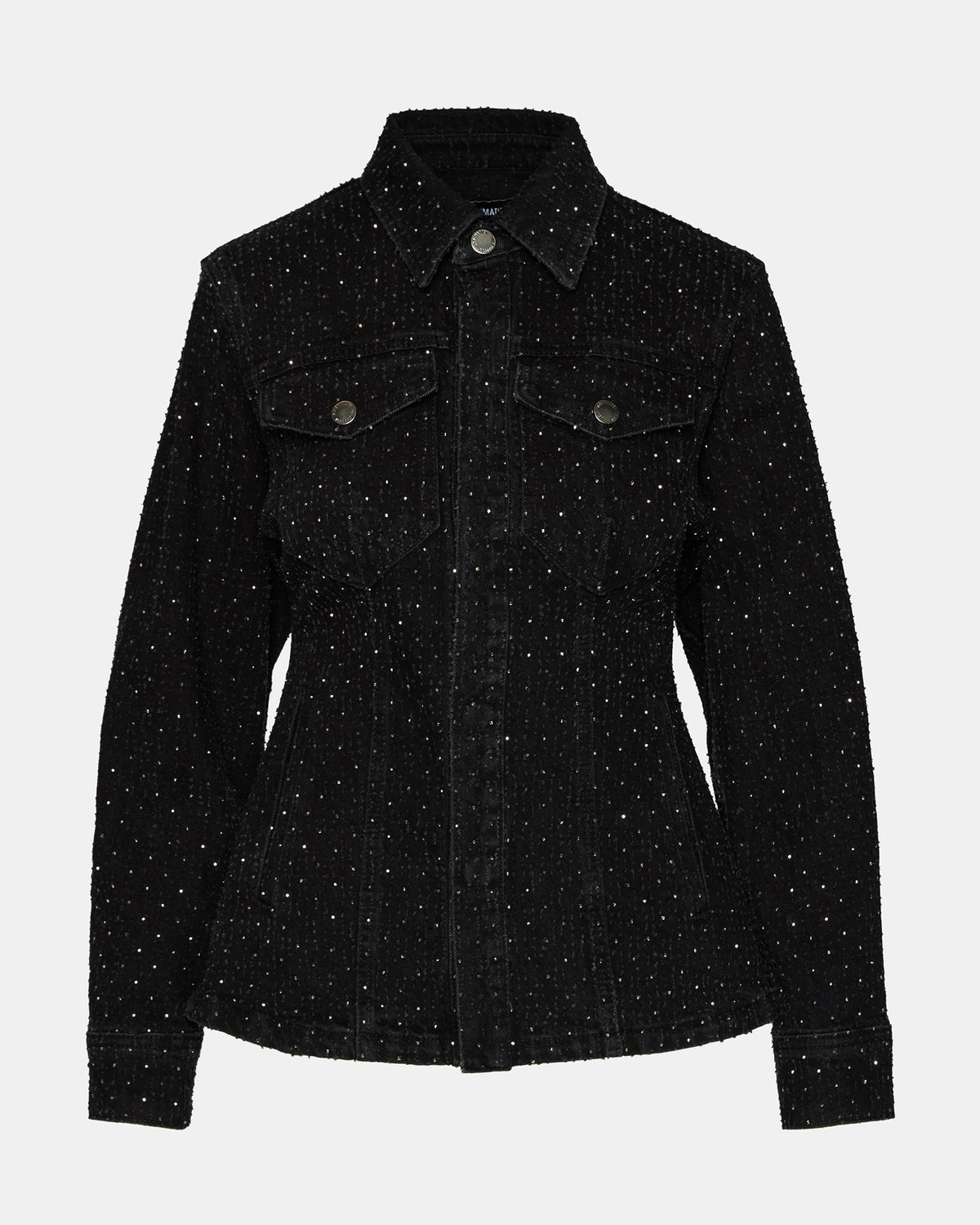Steve Madden PARC Black Crystal Rhinestone Embellished Long-Sleeved Button-Up Denim Women's Jacket
