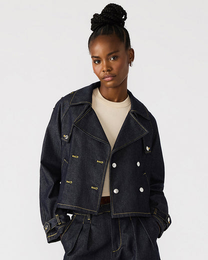 Steve Madden SIRUS Indigo Women's Cropped Denim Trench Coat