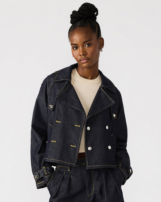 Steve Madden SIRUS Indigo Women's Cropped Denim Trench Coat