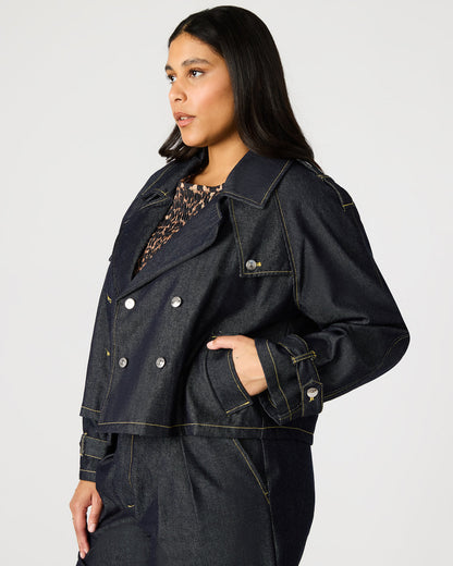 Steve Madden SIRUS Indigo Women's Cropped Denim Trench Coat