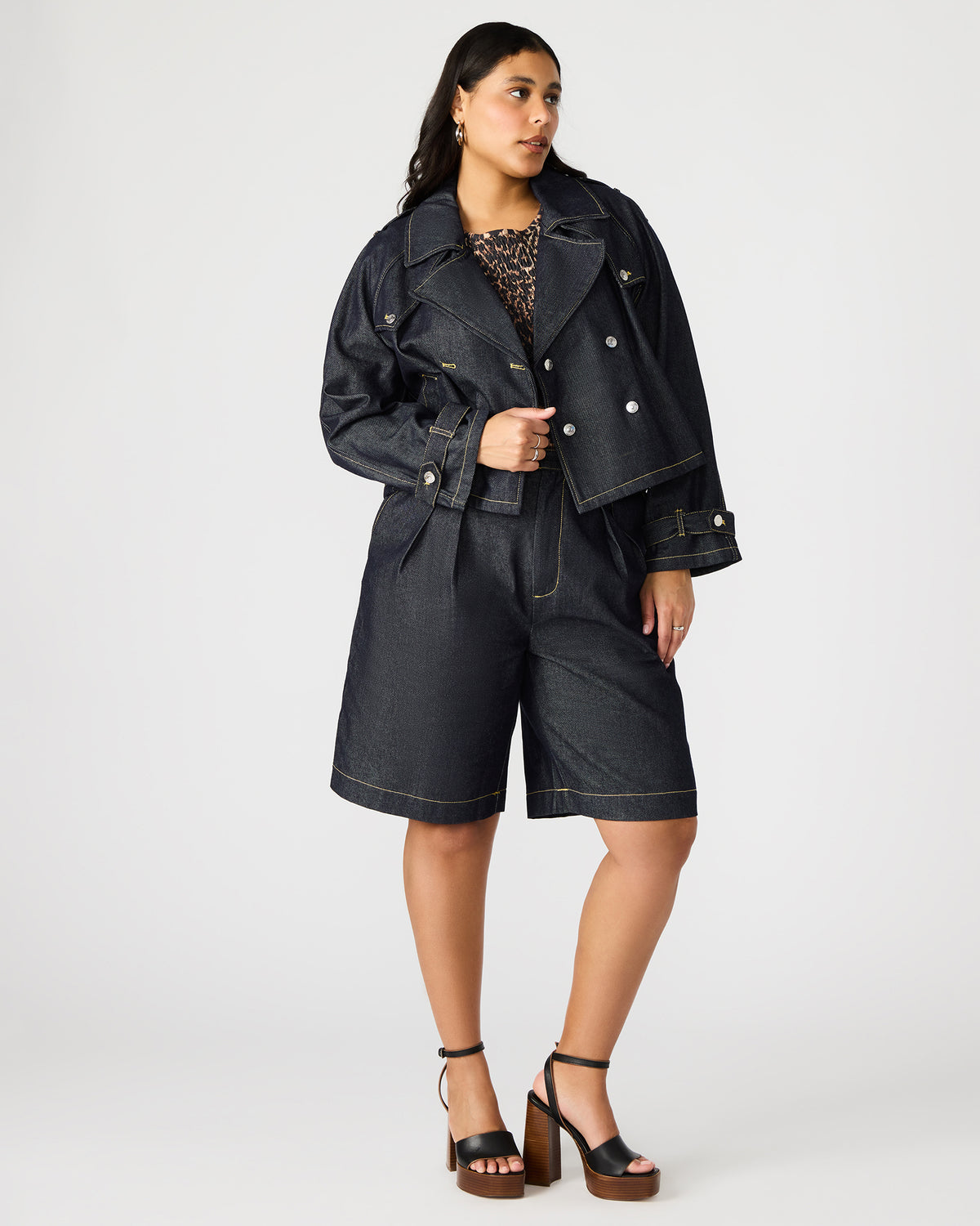 Steve Madden SIRUS Indigo Women's Cropped Denim Trench Coat