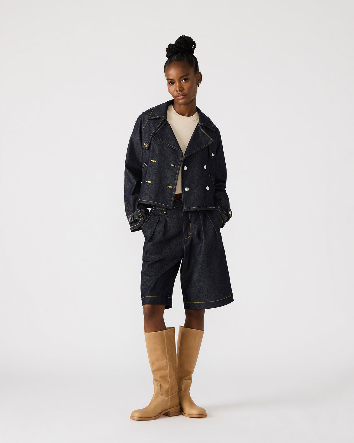Steve Madden SIRUS Indigo Women's Cropped Denim Trench Coat
