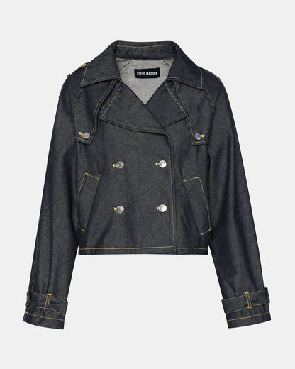 Steve Madden SIRUS Indigo Women's Cropped Denim Trench Coat
