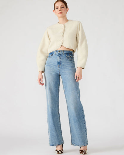 Steve Madden EMILI Cream Long-Sleeved Bubble Button-Up Women's Jacket