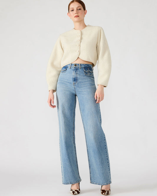 Steve Madden EMILI Cream Long-Sleeved Bubble Button-Up Women's Jacket