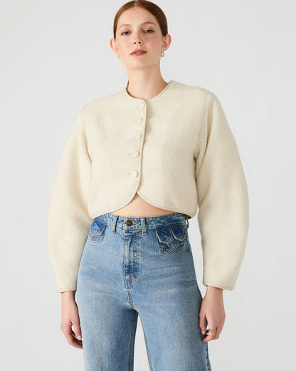 Steve Madden EMILI Cream Long-Sleeved Bubble Button-Up Women's Jacket