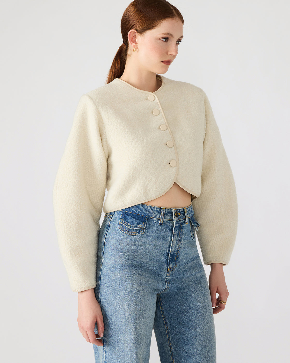 Steve Madden EMILI Cream Long-Sleeved Bubble Button-Up Women's Jacket