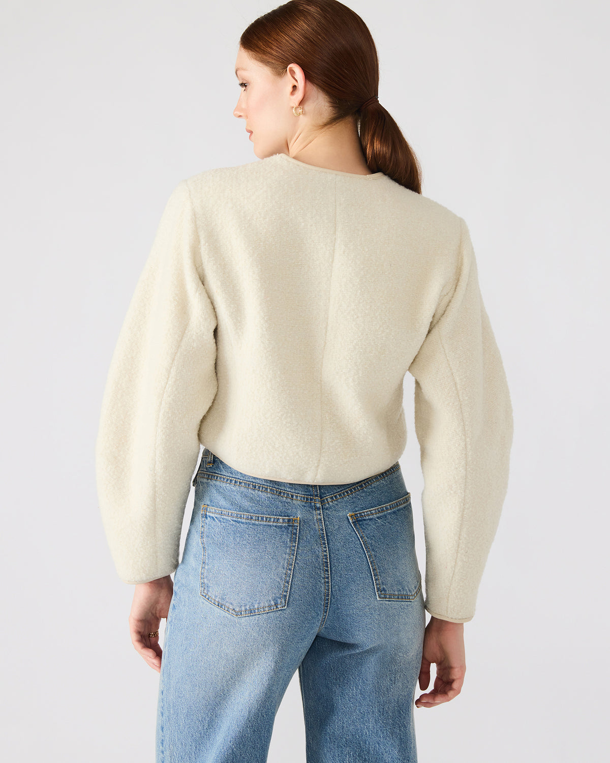 Steve Madden EMILI Cream Long-Sleeved Bubble Button-Up Women's Jacket