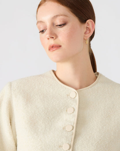 Steve Madden EMILI Cream Long-Sleeved Bubble Button-Up Women's Jacket