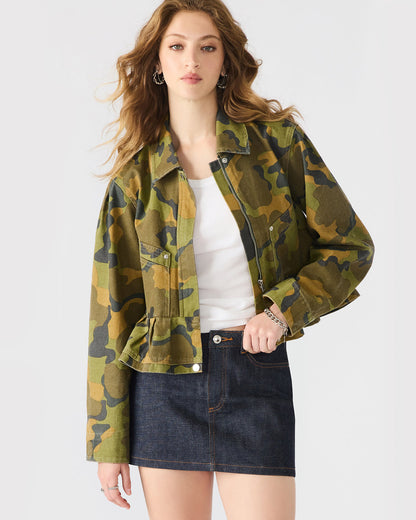 Steve Madden SLOAN Camouflage Long-Sleeved Zip-Up Women's Jacket