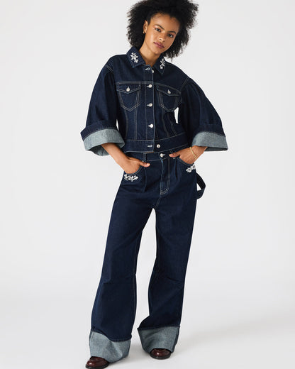 Steve Madden DOROTHY Bijou Blue Button-Up Denim Embellished Women's Jacket