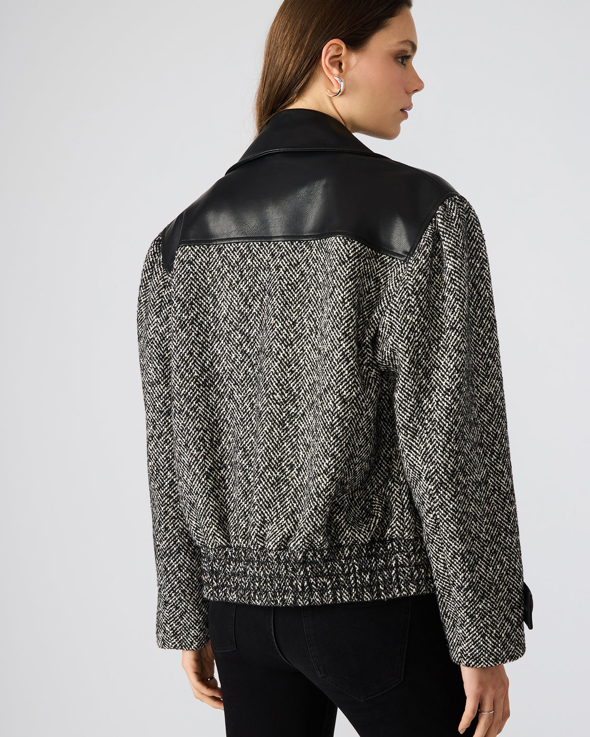 Steve Madden MERCEDES Black Multi Long-Sleeved Button-Up Faux Leather Women's Coat