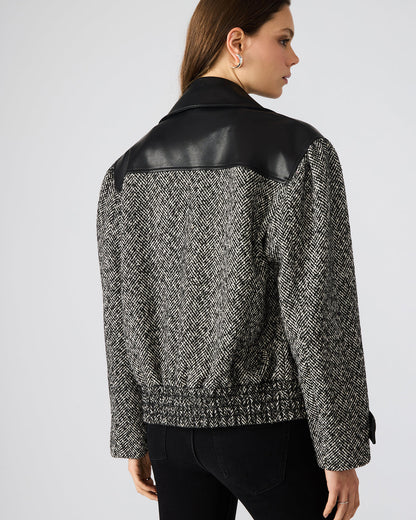 Steve Madden MERCEDES Black Multi Long-Sleeved Button-Up Faux Leather Women's Coat