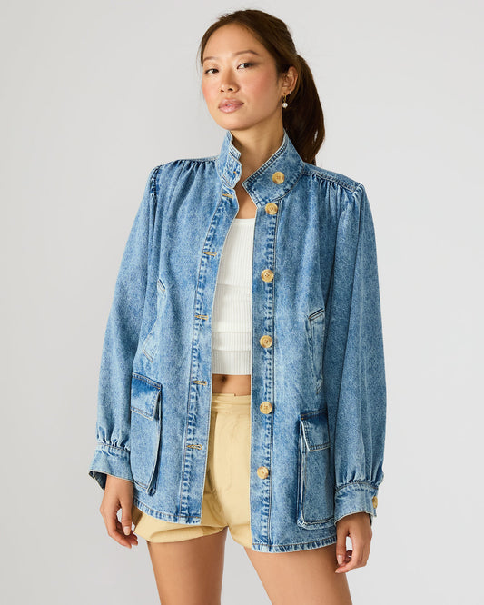 Steve Madden MARCELINE Denim Forever Blue Button-Up Long-Sleeved Women's Jacket