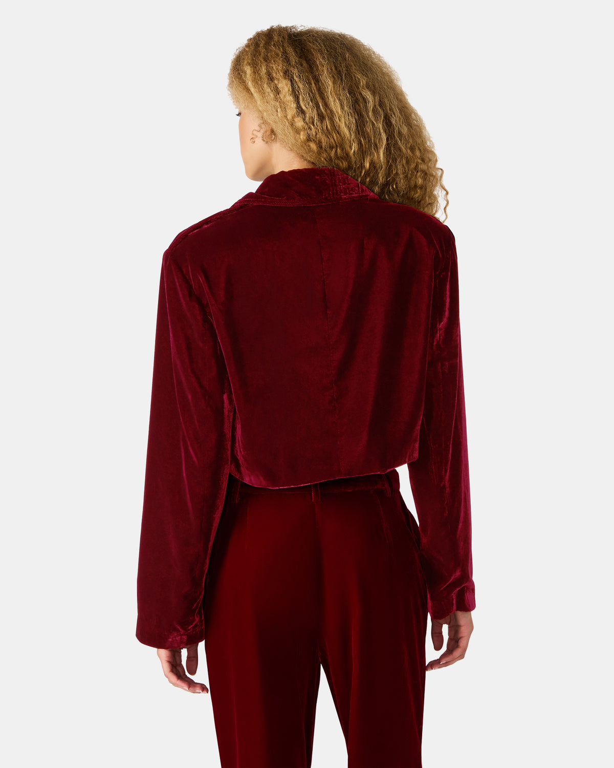 Steve Madden TONIA Red Velvet Button-Up Long-Sleeved Women's Blazer Jacket
