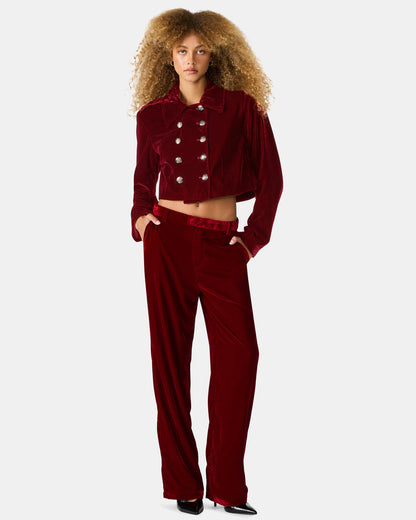 Steve Madden TONIA Red Velvet Button-Up Long-Sleeved Women's Blazer Jacket