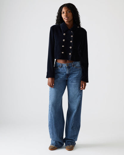 Steve Madden TONIA Indigo Haze Velvet Button-Up Long-Sleeved Women's Blazer Jacket