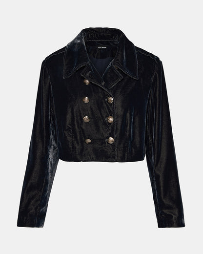Steve Madden TONIA Indigo Haze Velvet Button-Up Long-Sleeved Women's Blazer Jacket