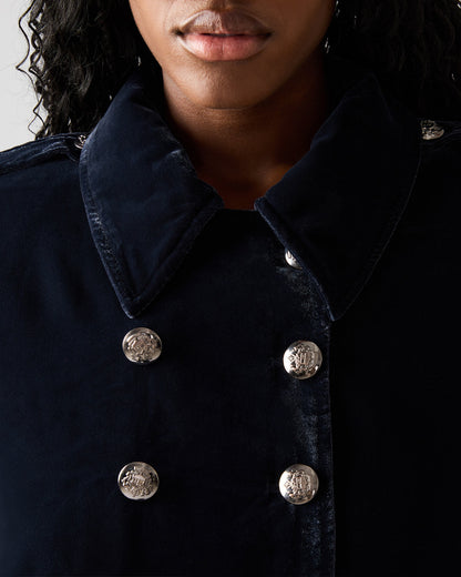 Steve Madden TONIA Indigo Haze Velvet Button-Up Long-Sleeved Women's Blazer Jacket
