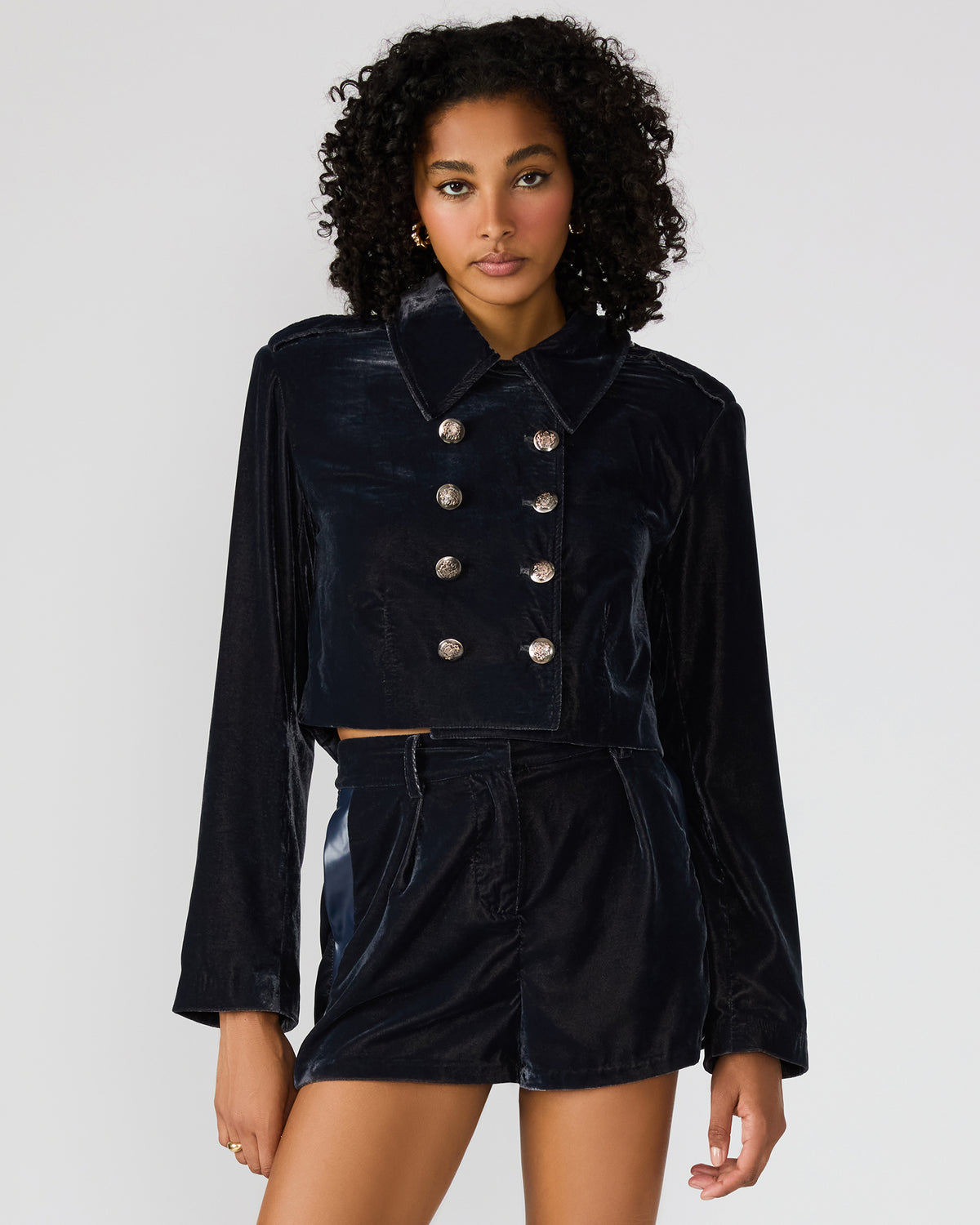 Steve Madden TONIA Indigo Haze Velvet Button-Up Long-Sleeved Women's Blazer Jacket