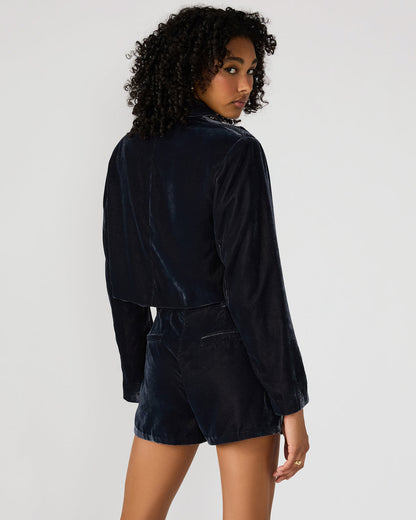 Steve Madden TONIA Indigo Haze Velvet Button-Up Long-Sleeved Women's Blazer Jacket