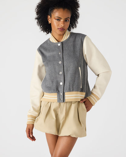 Steve Madden ROONEY Heather Grey Long-Sleeved Varsity Bomber Women's Jacket