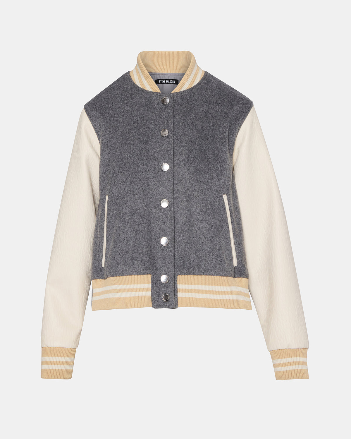 Steve Madden ROONEY Heather Grey Long-Sleeved Varsity Bomber Women's Jacket