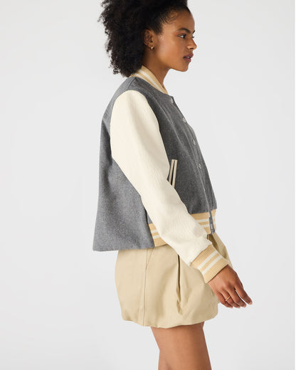Steve Madden ROONEY Heather Grey Long-Sleeved Varsity Bomber Women's Jacket