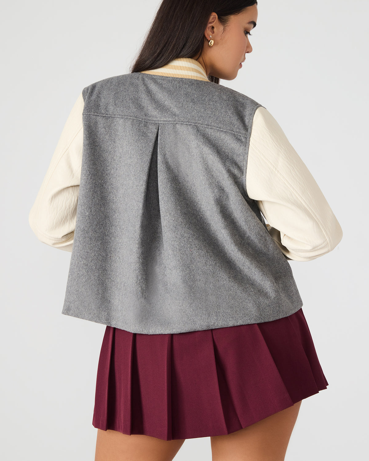 Steve Madden ROONEY Heather Grey Long-Sleeved Varsity Bomber Women's Jacket