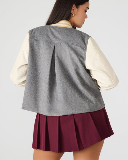 Steve Madden ROONEY Heather Grey Long-Sleeved Varsity Bomber Women's Jacket