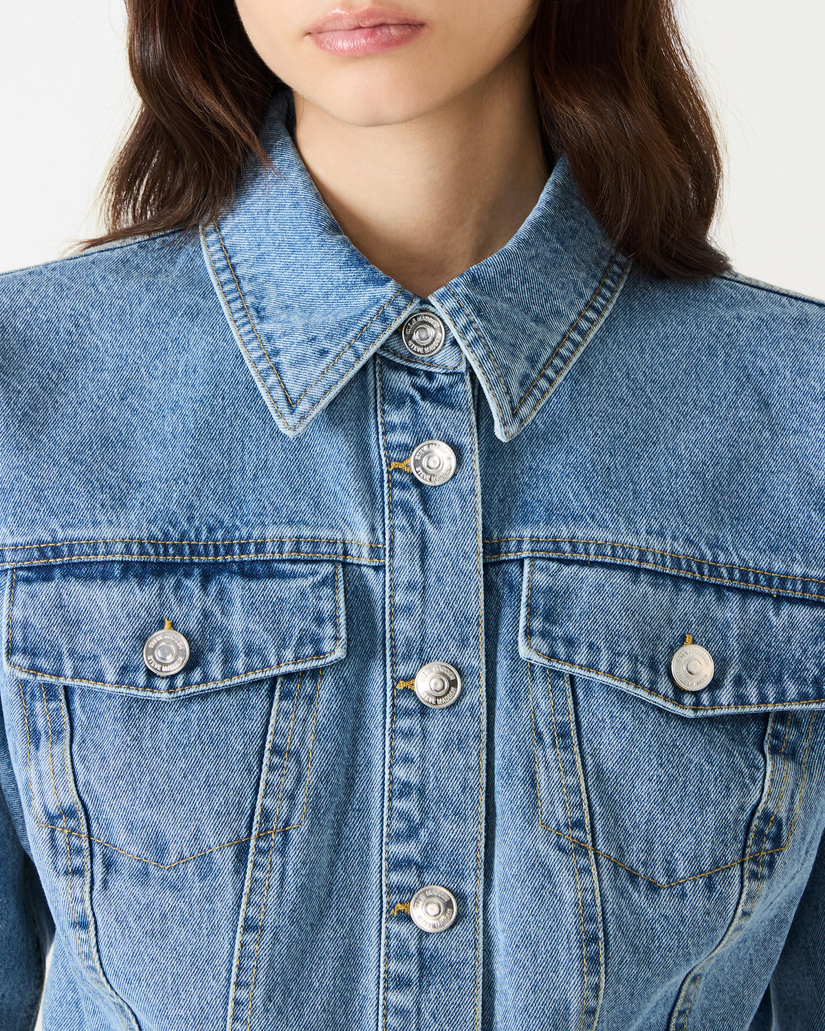 Steve Madden RALEIGH Forever Blue Long-Sleeved Button-Up Denim Women's Jacket