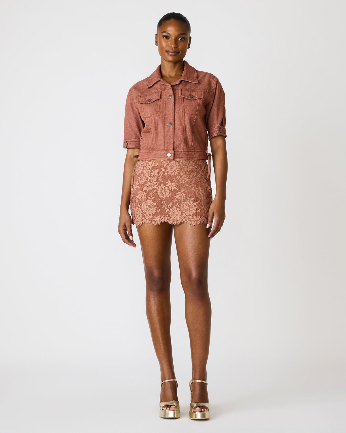 Steve Madden BLU Rust Short-Sleeved Denim Button-Up Women's Jacket