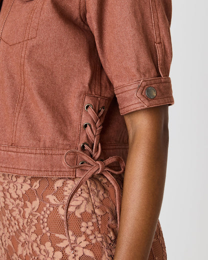 Steve Madden BLU Rust Short-Sleeved Denim Button-Up Women's Jacket