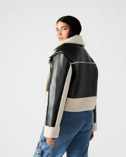 Steve Madden ATHEN Black Women's Faux Leather Shearling Trim Jacket