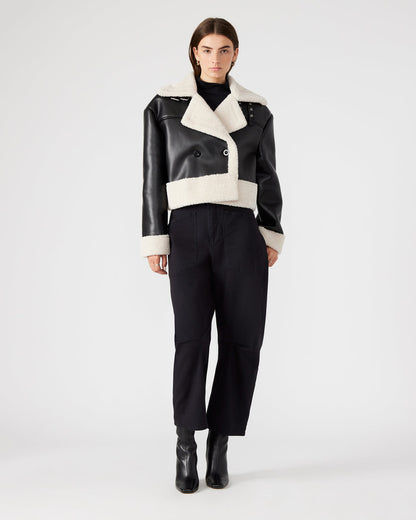Steve Madden ATHEN Black Women's Faux Leather Shearling Trim Jacket