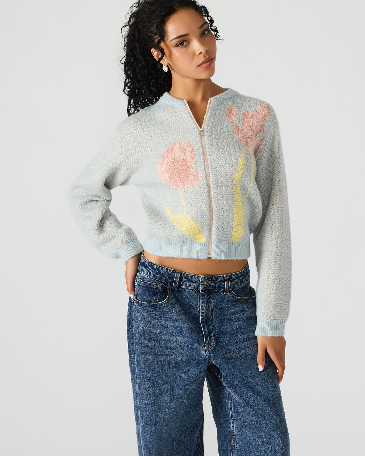 Steve Madden JENA Multi Long-Sleeved Zip-Up Women's Sweater Jacket